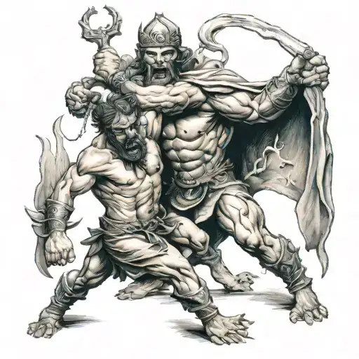 Biblical Man Fighting Demon
