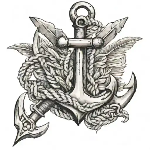 Anchor Made Of Wrenches With A Feather And The End Of A Rope