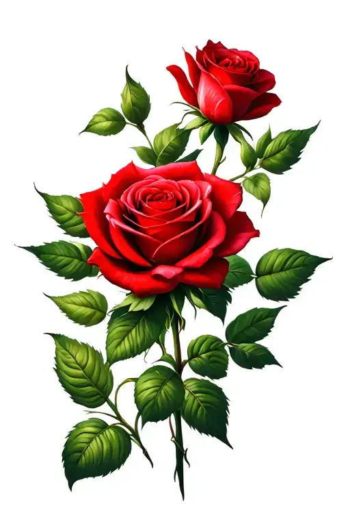 Red Flowers Green Stem Rose