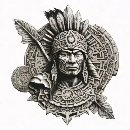 Aztec Warrior And Aztec Calendar