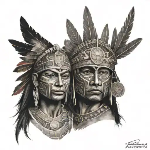 Aztec Warrior And Aztec Calendar Shoulder