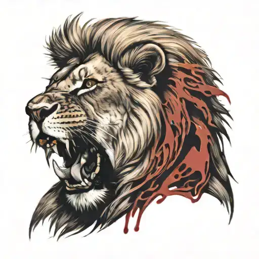 Agressive Lion Head With Bloody Theeth