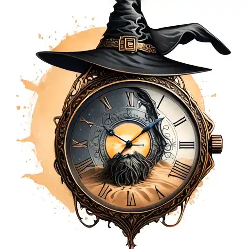 A Witch With A Sand Watch In The Center