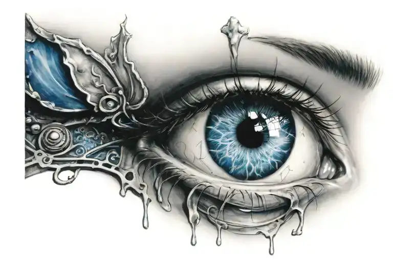Crying Blue Eye With Clock In It