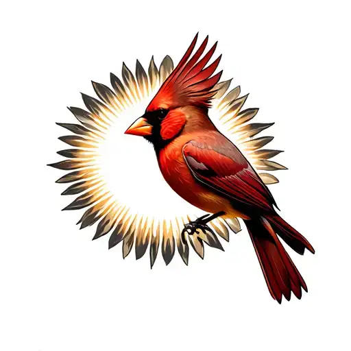 Female Cardinal Bird Flying Towards The Sun