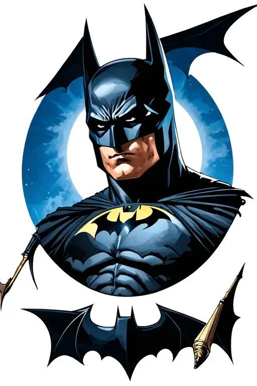 Batman In Gotham City With A Bat Signal In The Blue Sky