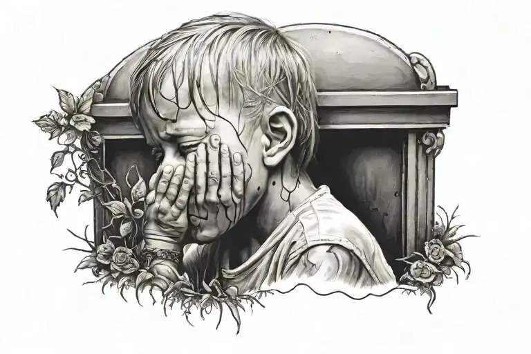 Child Crying In Front Of A Grave