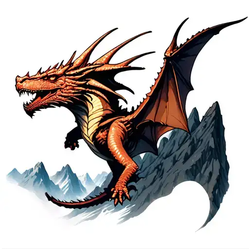 Wyvern Flying Over A Mountain Range