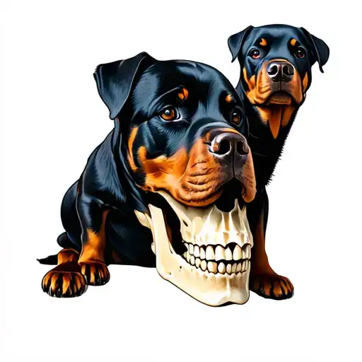 Rottweiler Sitting On A Skull