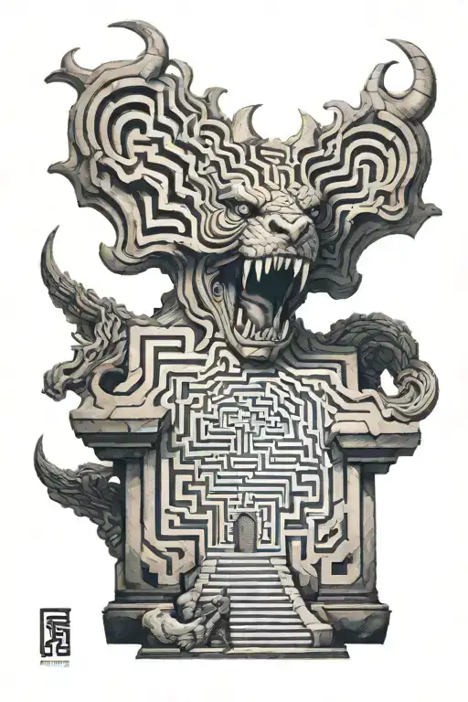 Minatuar Roaring And Standing In Front Of A Labyrinth