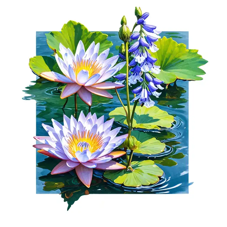 Water Lily And Larkspur