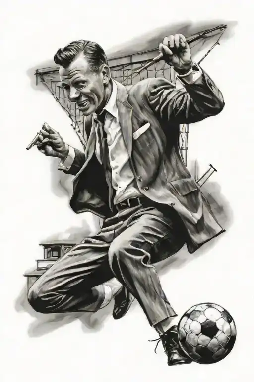 Portrait Of Frank Sinatra Playing Soccer With A Clock In The Background