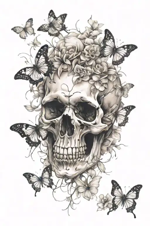 Skull And Butterflies