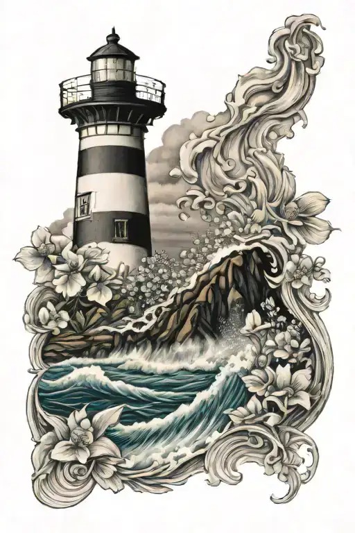 Lighthouse Flowers Waves Crashing