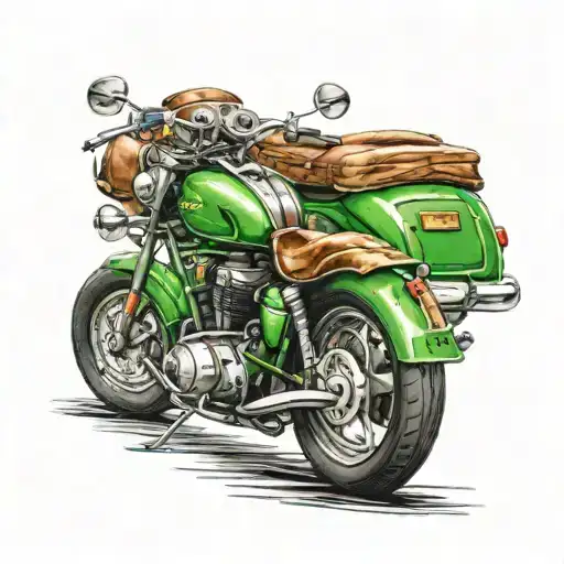 Green Motorbike And Brown Ford Escort Car Tattoo Design