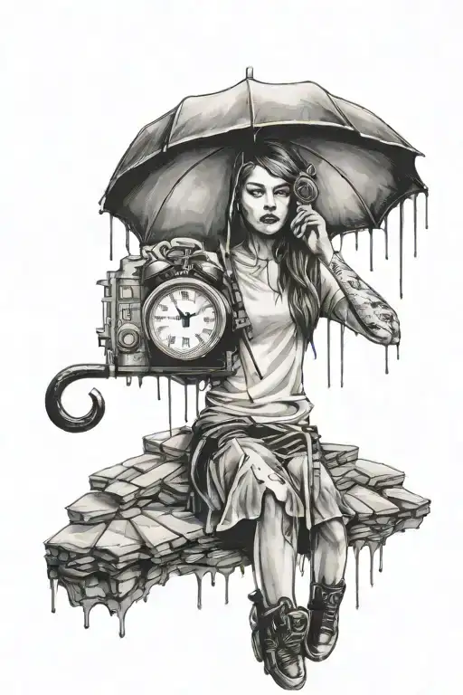 Banksy Girl Umbrella Melting Clock