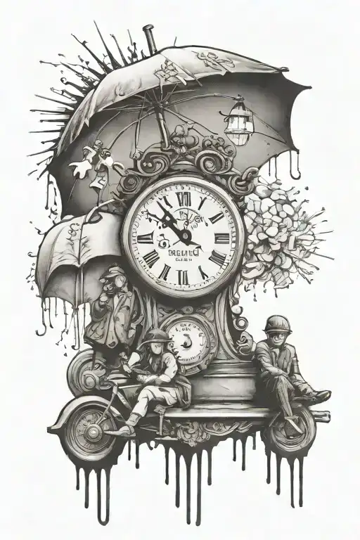 Banksy Girl Umbrella Melting Clock