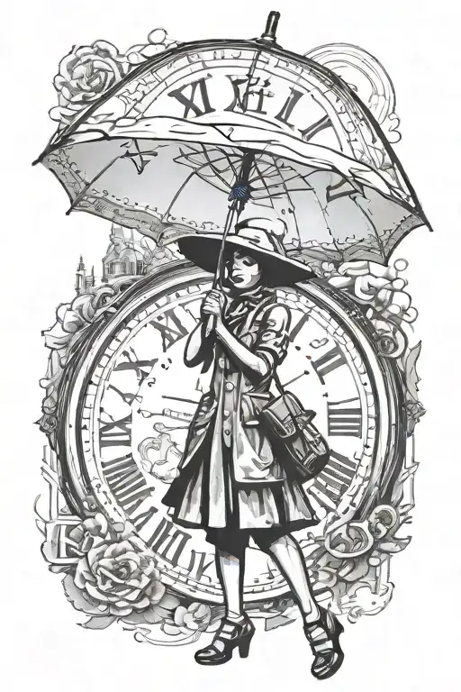 Banksy Girl With Umbrella And Dali Clock
