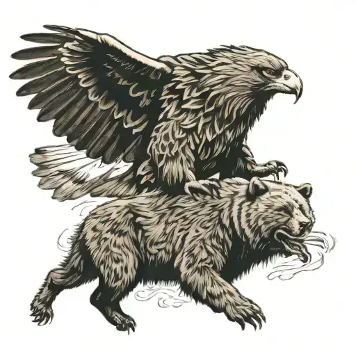 American Eagle Fighting A Grizzly Bear Head