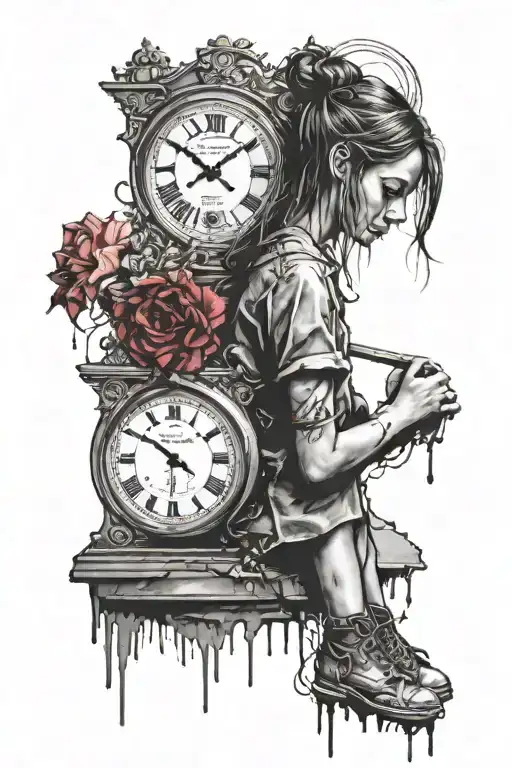 Banksy Girl And Melting Clock
