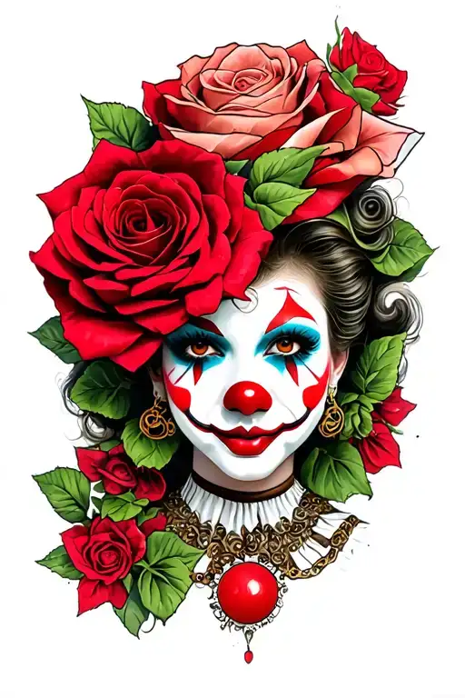 Cholo Clown Girl Lowrider Car Red Rose Blooming