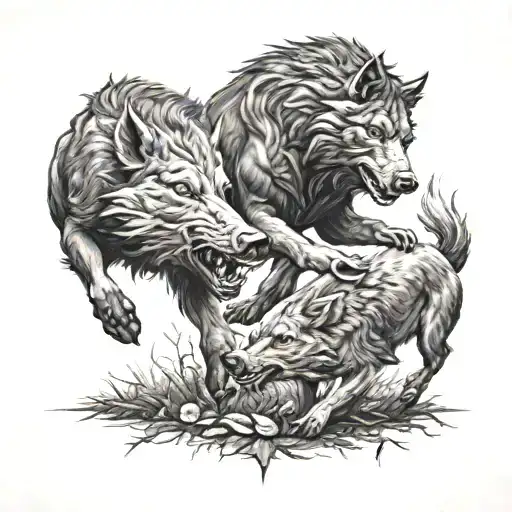 A Wild Boar And Wolf Fighting Each Other One