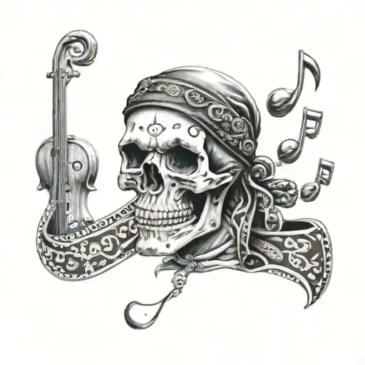 A Skull Wearing A Bandana With Musical Notes As
