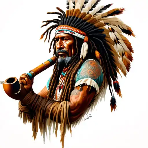 Dread Native American Working On Pipes