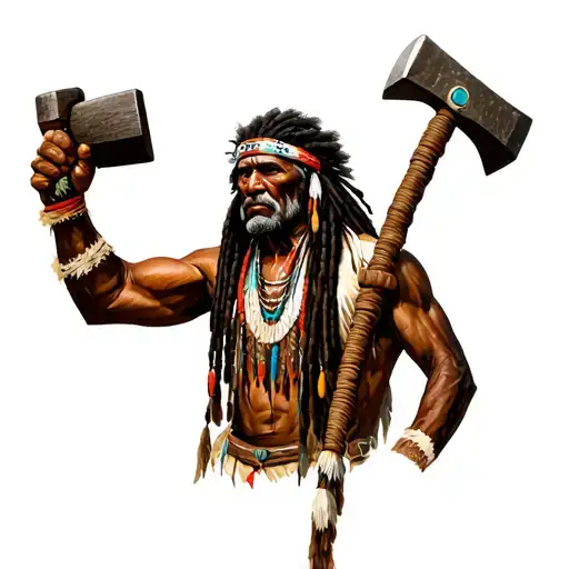 Dread Native American Holding Hammer