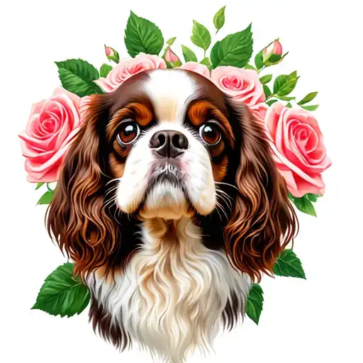 3 King Charles Spaniel With Roses