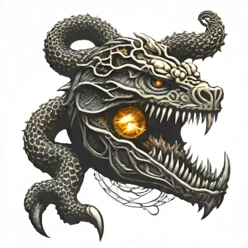 Black Ouroboros With A Golden Brain Inside His Head And Shadows