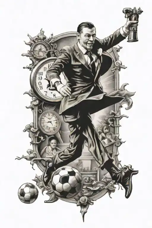 Portrait Of Frank Sinatra Playing Soccer With A Clock In The Background