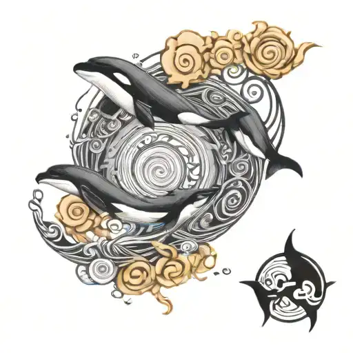 Uzumaki Spiral With Orcas Swimming