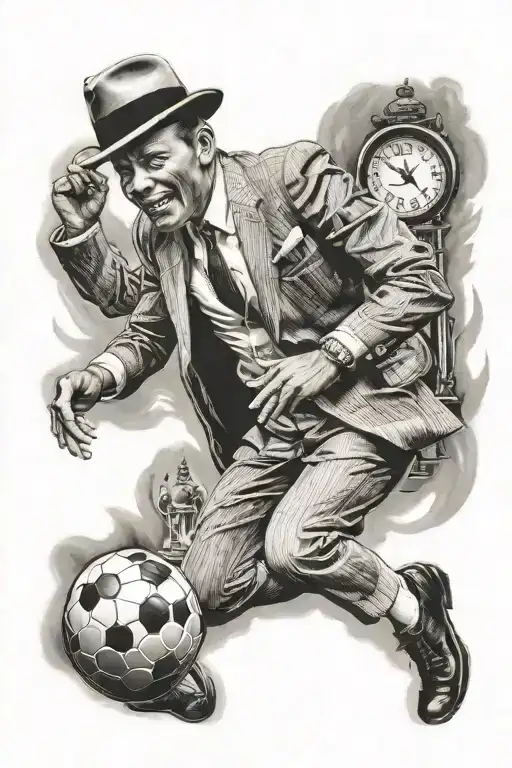 Portrait Of Frank Sinatra Playing Soccer With A Clock In The Background