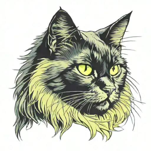 Long Haired Black Cat With Yellowish Green Eyes