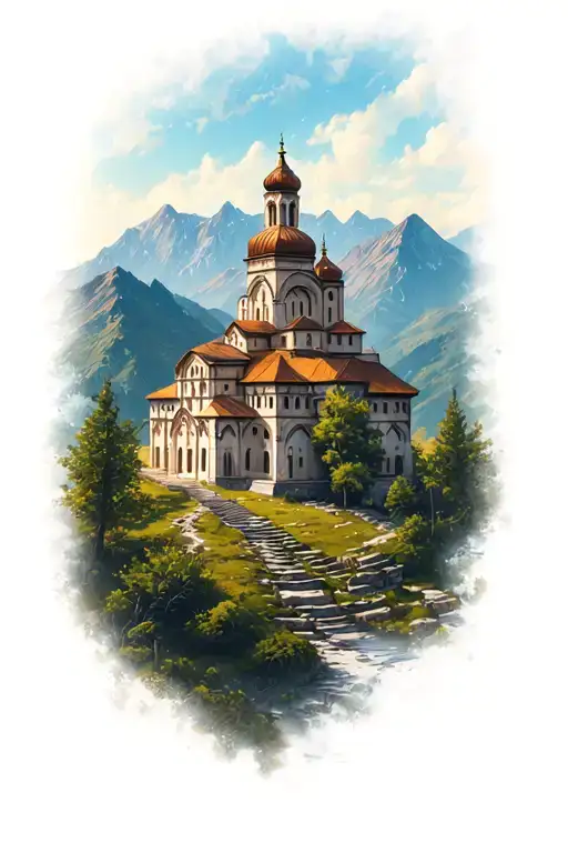 Sapanta Peri Monastery With Romanian Mountains Across