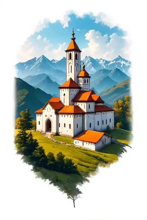 Sapanta Peri Monastery From Romania With Romanian Mountains In Background