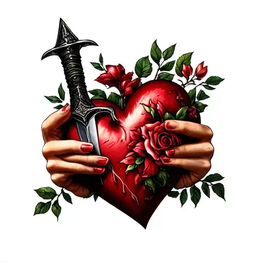 Hand Holding A Dagger In A Heart