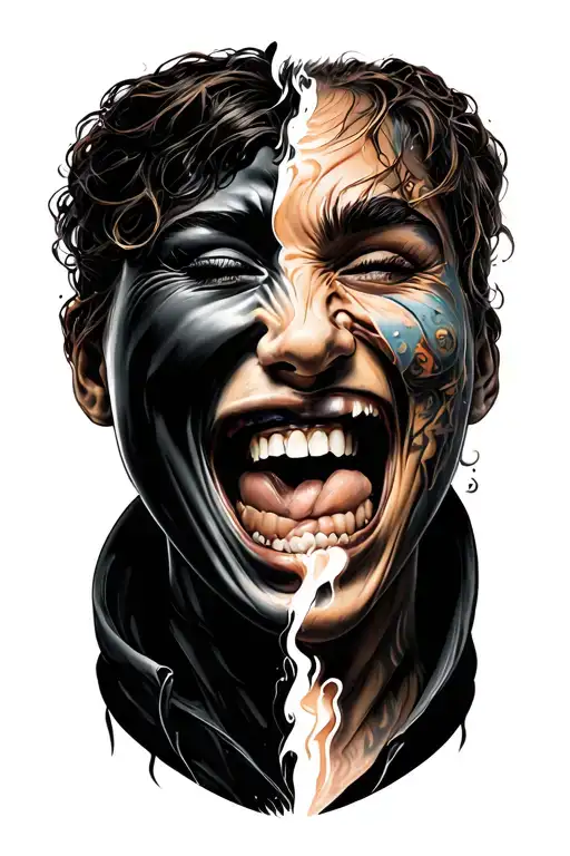 Half Face Crying Half Mask Laughing Face Surrounded