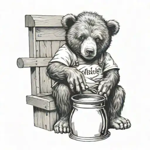 Bear Sitting Holding Big Honey Pot With Name Christie On Pot
