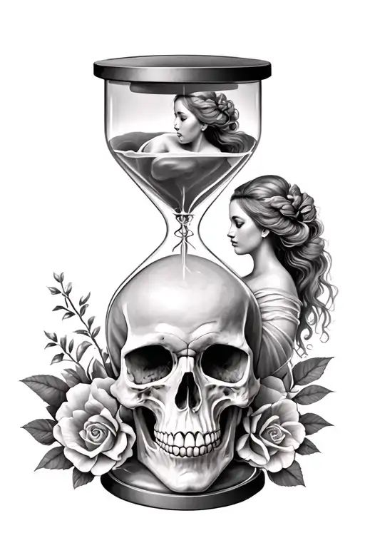 Hourglass That Goes From A Woman On Top To A Skull On Bottom