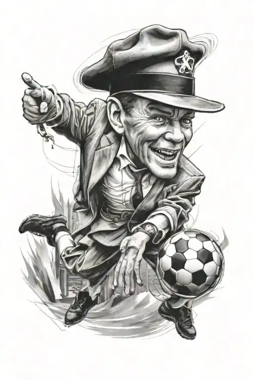 Portrait Of Frank Sinatra Playing Soccer With A Clock In The Background