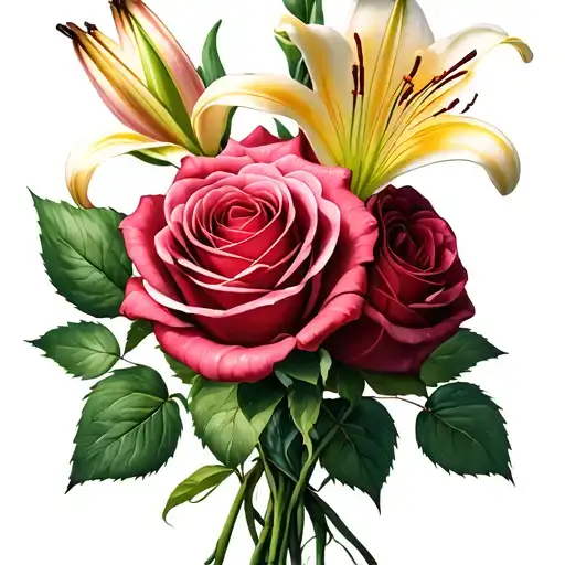 Rose And Mum Flower Bouquet With Wilting Lily