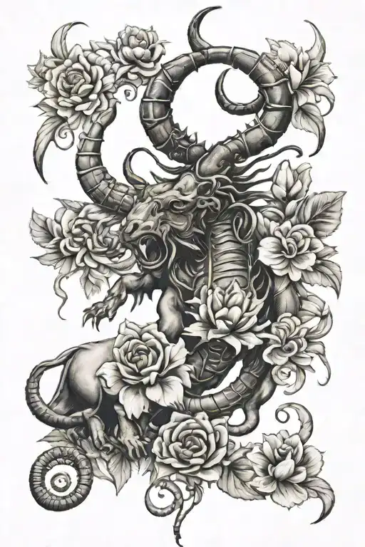 Scorpion Bull And Lion With Flowers