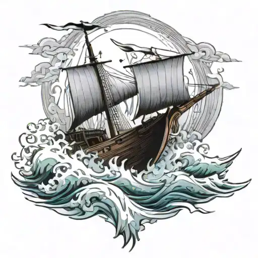 Viking Ship Sailing Through Stormy Seas