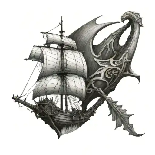 Viking Drakeship With A Dragon Sail