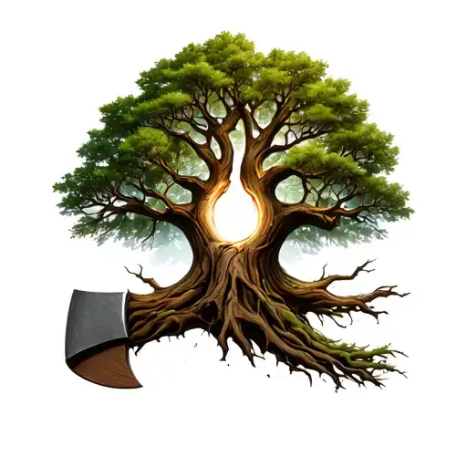 Large Family Tree Cut In Half By Axe