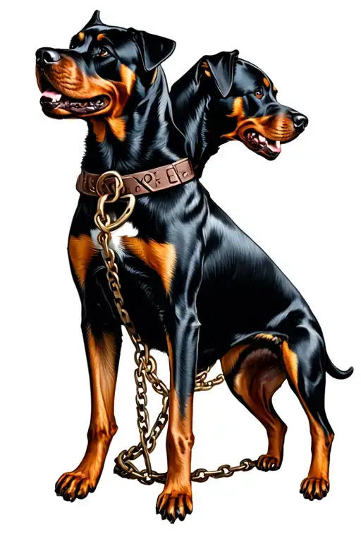 Hades God With Rottweiler Cerberus On A Chain