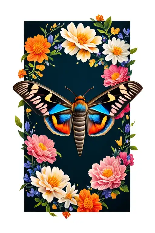 Moth With Flowers Around