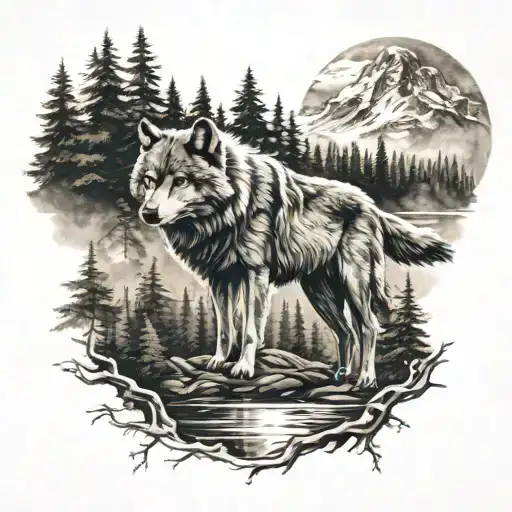 Wolf With Mountain And Forest Beach Mountain